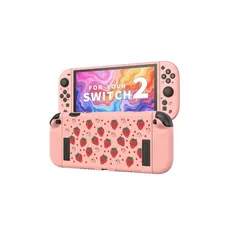 Jemdo カバー Nintendo Switch 2用の保護カバー TPUケース 薄型 耐衝撃 ストロベリー＆ハートデザイン ピンク