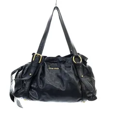 ミュウミュウ miumiu トートバッグ ハンドバッグ サイドリボン ロゴ レザー 黒 ブラック /YO20 ■OHのサムネイル