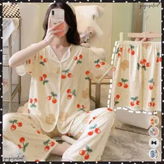 レディース 可愛い パジャマ 3点セット半袖 柄ルームウェア 上下セット 韓国 ショートパンツ 涼しい ロングパンツ 部屋着 セットアップ 入院 パジャマ前開きラウンジウェア 夏 寝巻き レディース パジャマ 女 夏用