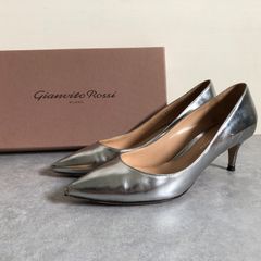 定価5万 GIANVITO ROSSI シャイニーシルバー ヒール パンプス 靴 ジャンヴィトロッシ