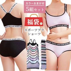 레이디스 스포츠 브라 쇼츠 5조 세트 복주머니 2026 속옷 상하 세트 언더웨어 브래지어 팬츠 논와이어브라 피트니스 요가 달리기 어깨끈 귀여운 귀여운 초등학생 고교생 어른 아프지 않는다 정리 사 신품 무료우송