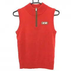 ジュンアンドロペ ニットベスト レッド×ブラウン 後ろ太ボーダー ウール混 ハーフジップ レディース M ゴルフウェア JUN＆ROPE