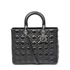 DIOR ディオール ラージ レディ ディオール ジップ 黒 カナージュラムスキンレザー A