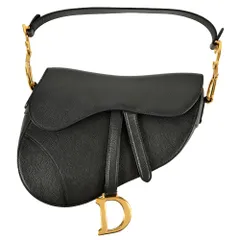 ディオール Dior サドル ミディアム ハンドバッグ レザー ブラック ショルダーバッグ レディース【中古】