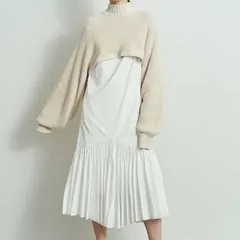 ELENDEEK エレンディーク ショートニットセットワンピース ニット セーター プリーツワンピース ドレス ベージュ ホワイト 白 サイズ01 レディース 春 ゴーゴー古着マルイ北千住店 23 No.北292
