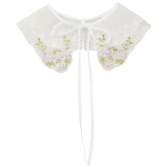 Elerevyo 肩掛け 取り外し可能 付け襟 刺繍ミニケープ ネックラフ ディッキー フェイク襟 ブラウス用 白-10