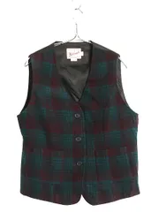 【お得なクーポン配布中!】 90s USA製 ウールリッチ チェック ウール テーラード ベスト レディース M / 古着 オールド ポケット付き ジレ ノースリーブ 重ね着 前開き