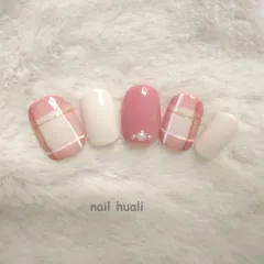 ネイルチップ チェックネイル　ローズピンク　ベージュ　秋ネイル　冬ネイル【メール便送料無料】