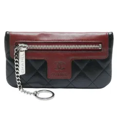 シャネル　ＣＨＡＮＥＬ　ラムスキン　コココクーン　マトラッセ　キーリング付コインケース　ブラック/ワインレッド