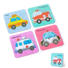 【人気商品】型はめパズル モンテッソーリ 知育玩具 64ピース パノラマパズル 1 4個セット 2 3 歳幼児早期開発 子供 指先知育 脳トレ パズル 形合わせ 形認識 色認知 木製 色彩感覚 男の子 BLOOPIC 女の子おもちゃ 誕生日プレゼント（交通B）