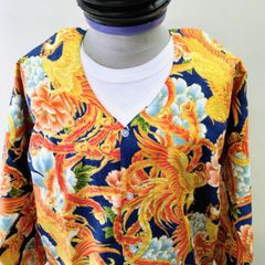 鯉口（こいくち）ダボシャツ　 鳳凰プリント　紺地　festival clothes   　特大（LL)