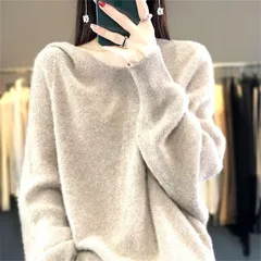 ふわもこ上質ニット フード付きプルオーバー ベージュ ゆったりシルエット シンプル 大人可愛い 着回し万能 暖か やわらか素材 秋冬 レディース トップス