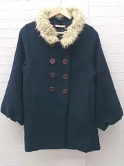 ■ Ciaopanic チャオパニック ファー付 ダブル 八分袖  コート  ネイビー レディース  【中古】 【1002799254700】