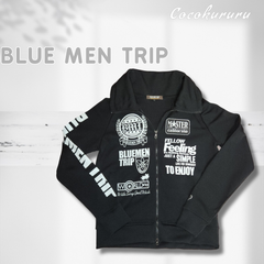即日発送　BLUE MEN TRIP ジップジャージ　サイズ L　ブラック/ホワイト　トラックジャケット　アメカジ　春夏送料無料　即日発送　ショップをフォローでお得なクーポン発行してます！