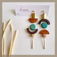 天然素材ピアス【ステンレス 24KGP 本金メッキ】ハンドメイドピアス ウッド カラー メタル ゴールド シルバー ロング 個性的 イヤリング アレルギー対応