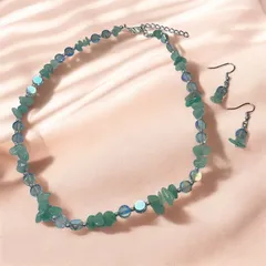 グリーンアベンチュリン×ガラス ネックレス＆ピアス 朝露色セット