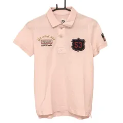 ★特価★【美品】アーノルドパーマー 半袖ポロシャツ ピンク×ネイビー ビッグワッペン 綿100％ レディース 2 ゴルフウェア Arnold Palmer