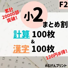 【セット割】F2.小学2年計算漢字プリント、算数国語、ドリル教材、勉強、育児アイテム、かけ算九九、むげんプリント、無限、暗算、記憶力、学校、学童保育、宿題、自主学習