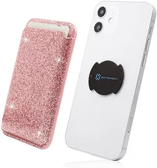 SANBASHI くるっと装着 着脱簡単スマートカードケース ワイヤレス充電対応 iPhone/android対応 スマホ 背面 カードホルダー パスケース( ラメピンク)