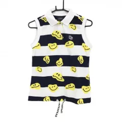 パーリーゲイツ ノースリーブポロシャツ 白×ネイビー×イエロー 太ボーダー ニコちゃん レディース 1(M) ゴルフウェア PEARLY GATES