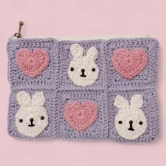 【a2◯編み物】グラニースクエア　うさぎ×ハート　モチーフ　ペンケース　ポーチ