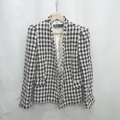 ◇ ⊇ ZARA ザラ ツイード生地 長袖 テーラードジャケット サイズM ブラック ホワイト レディース E  【1503050010764】