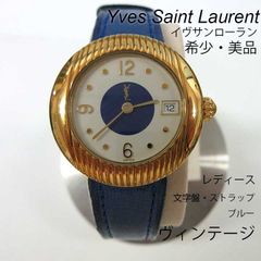 稼動品 YSL イヴサンローラン ネイビー文字盤 純正ベルト ゴールド 
