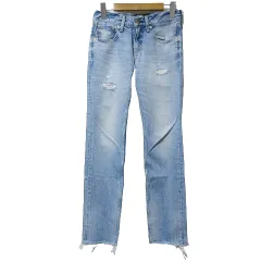 レッドカード RED CARD 美品 Anniversary 25th 70's デニム パンツ 97506St ジーンズ カットオフ ダメージ加工 クラッシュ加工 ジップフライ 小さいサイズ 22 青 ブルー IBO51 X