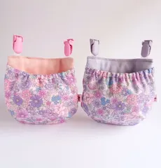 小さめ フタなし 移動ポケット お花とリボン ピンク、ラベンダー