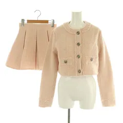 ダーリッチ Darich コンパクトフリンジツイードジャケット ボックスプリーツスカート スーツ セットアップ F M ピンク /ES ■OS