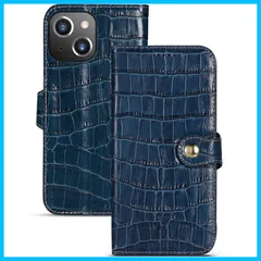 【早発送】14 ケース 手帳型 6.1インチ対応 おしゃれ クロコ型押し カバー カード入れ 写真入れ スタンド機能 ストラップホール付き マグネットスナップボタン式 スマホケースネイビー