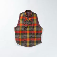 Paul Smith ポールスミス コットンウール チェック柄ベスト ジレ 赤黄 ダブルブレスト メンズファッション メンズベスト ユニセックス レディースファッション