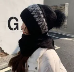 【新品】 ニット帽　マフラー　冬　防寒　 レディース　ファッション　新品　 黒　ブラック　ピンク