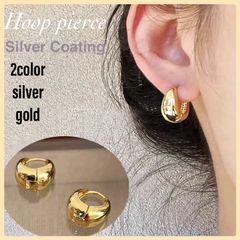 ピアス フープピアス 金属アレルギー ニッケルフリー シルバー レディース キャッチレス 中折れ バイカラー