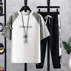 [3XL]メンズ ファッション 服 男性用 オシャレ シンプル 大人 かっこいい 大きいサイズ ストリート 紳士服 サマー スーツ コットン 半袖 T シャツ