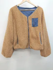 ◇ jouetie ジュエティ リバーシブル ボア ノーカラー 長袖 ジャケット サイズＭ ブラウン ネイビー レディース P  【1402160017383】