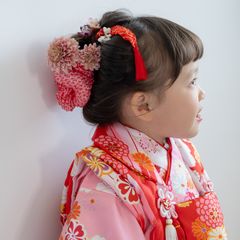 七五三 七五三髪飾り 753ヘッドドレス 水色と赤の髪飾り♡ 146 - メルカリ