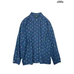 ヴィンテージ レトロ 古着 アメリカ製 総柄 コットン 長袖 シャツ 紺 