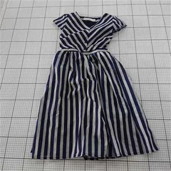 ◇ ⊂ tocco closet ストライプ ボーダー フレンチスリーブ 膝丈 ワンピース ネイビー ホワイト系 レディース E  【1509300004675】