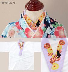 刺繍入り半襟付き肌襦袢【猫・紫】95cm(XXS)~165cm(M)　TAK