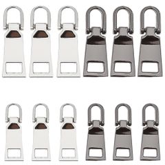 ファスナー 引き手 （12個入り/大小2サイズ/シルバー+ブラック） ジッパー 交換 チャック ジッパータブ プルタブ交換用 金属製 簡単に取り付/財布/カバン/衣類/靴 ファスナー修理用 DIY 手芸 手作り 裁縫 服アクセサリー