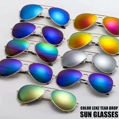 ティアドロップ サングラス ミラーレンズ 紫外線対策 UV400 レインボー 金縁 ティアドロップサングラス メタルフレーム UVカット メンズ レディース アビエーター パイロットサングラス 車 バイク 自転車 guobin02