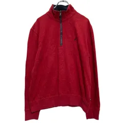 NAUTICA ハーフジップ ロゴスウェット トレーナー M レッド ノーティカ 裏起毛 ワンポイント刺繍 古着卸 アメリカ仕入 a611-7576