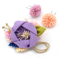 髪飾り ３点セット  京都 西陣 和小物 京あそび 椿 つまみ細工 紫 成人式 花 和風 浴衣 着物 振袖 袴 七五三 子供 キッズ 結婚式お呼ばれ 卒業式 入学式 ヘアアクセサリー コーム 髪留め 日本製 W 85 CM-4-760 u990　Si