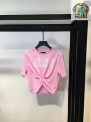 【今日WTO】VERSACE ヴェルサーチ ロゴ字母ピン?結び飾り 褶? 露腰 T シャツ-SM37