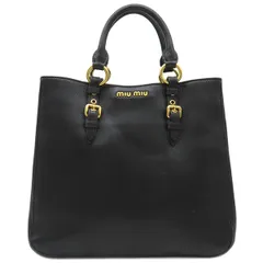 ミュウミュウ MIU MIU 2WAYバッグ マドラス ロゴ レザー ブラック ゴールド金具 ハンドバッグ ショルダーバッグ 黒  RN0881 【保存袋】【中古】