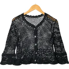 古着 クロップド丈 クロシェニット カーディガン レディースM相当/eaa546287