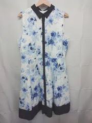 ◇ ⊂ Peyton Place 花柄 チェック ノースリーブ 膝丈 ワンピース サイズ15 ブルー ホワイト レディース E  【1507010000604】