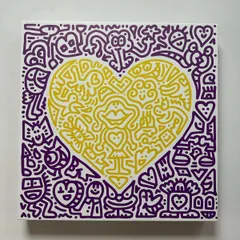 Mr. Doodle ミスター・ドゥードゥル pop heart　Hearts Yellow #1（B.1994）キャンバス 50x50cm 現代アート 模写のサムネイル