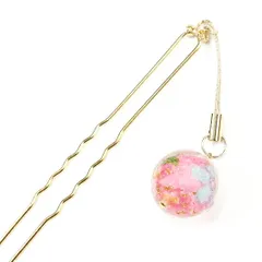 髪飾り 成人式 振袖 袴 ピンク ゴールド かんざし ちりめん ガラス クリスタル 玉簪 玉かんざし U型 Uピン 和柄 ゆらゆら おし No.9-4781